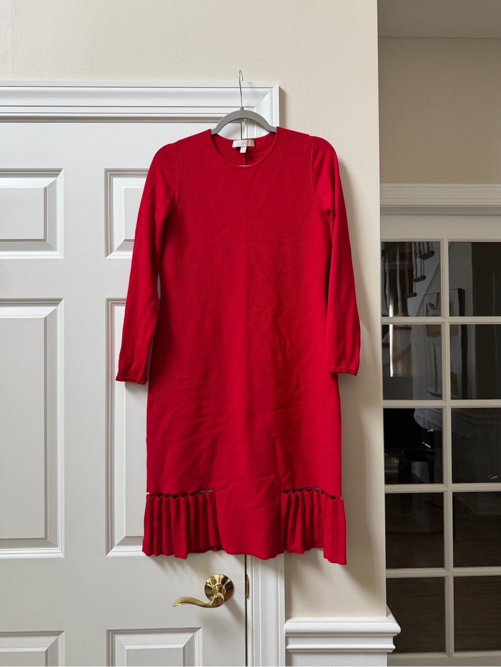 Etcetera Red Long Sleeve Pleated Hem Dress